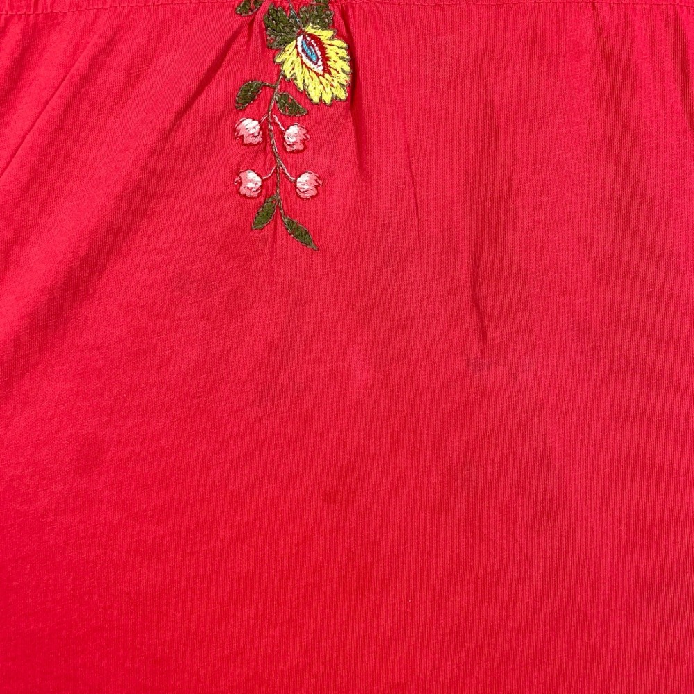 JW Los Angeles Dress Women M Red Floral Embroidered Boho Peasant V-Neck Mini - Picture 2 of 9